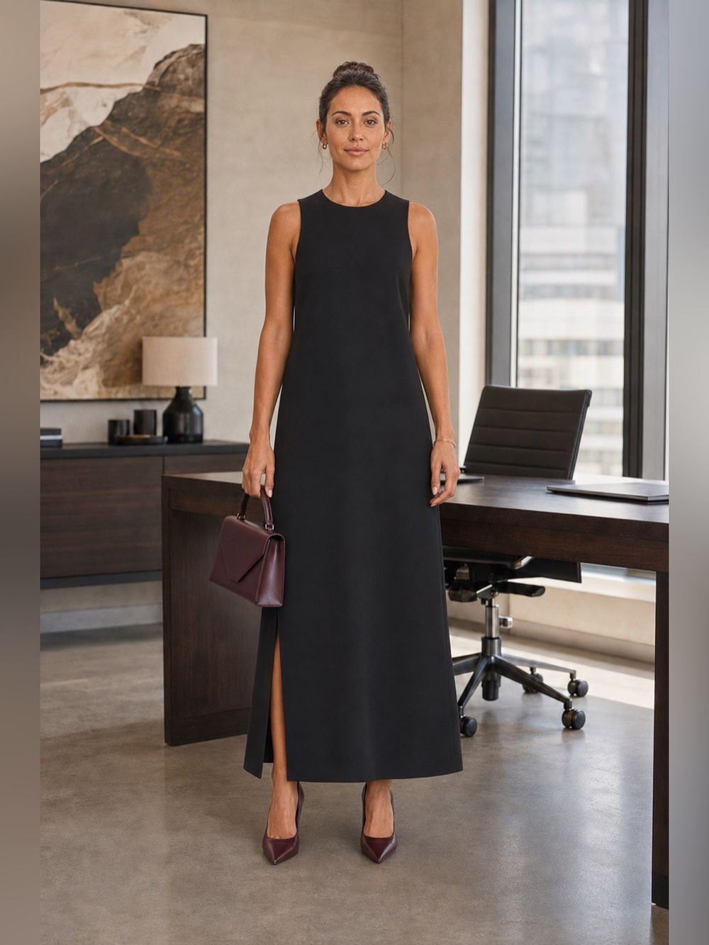 Theory Black Sleeveless A-Line Maxi Dress Side Slit Size 0 - Picture 4 of 8